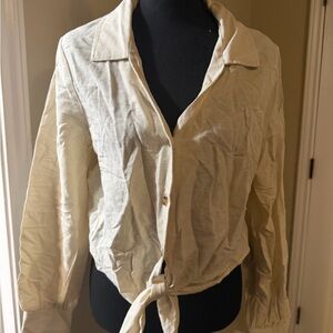 Women's Cream Tie-Front Button Shirt